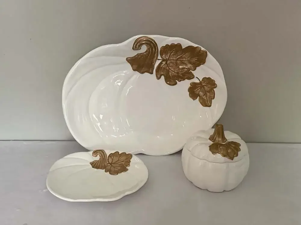 Pier 1 Imports White Pumpkin Earthenware Set